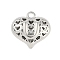 Hollow Brass Pendants for Valentine's Day, Heart with Letter, Real Platinum Plated, Letter U, 25x26x13mm, Hole: 2.5mm
