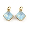 Brass Pave Cubic Zirconia Pendants, Rhombus Charms, with Glass & Jump Ring, Rack Plating, Lead Free & Cadmium Free, Long-Lasting Plated, Real 18K Gold Plated, 13.5x11x6.5mm, Hole: 3.4mm