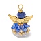 Glass Pendants, Angle, with Alloy Wing Beads & Iron Loop, Faceted, Royal Blue, 30x21.5x16mm, Hole: 2.2~3.6mm