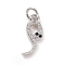 Brass Micro Pave Cubic Zirconia Charms, with Jump Ring, Cadmium Free & Lead Free, Snake Charms, Platinum, 15x6x2mm, Hole: 2.8mm