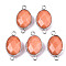 Natural White Jade Links/Connectors, Platinum Tone Brass Edge, Faceted Oval, Tomato, 27.5x14~15x6mm, Hole: 2mm