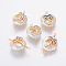 Natural Pearl Links connectors, with Brass Micro Pave Cubic Zirconia Findings, Nuggets with Coconut Tree, Golden, Mixed Color, 21~27x13~16x6~8mm, Hole: 1.6mm