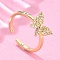 Adjustable Brass Micro Pave Clear Cubic Zirconia Cuff Rings, Open Rings, Long-Lasting Plated, Butterfly, Golden, Size 7, 17mm
