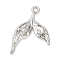 Alloy Pendants with Rhinestone, Rack Plating, Cadmium Free & Nickel Free & Lead Free, Fishtail Shape, Platinum, 23.5x17x2.5mm, Hole: 1.6mm