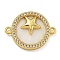 Rack Plating Brass Micro Pave Clear Cubic Zirconia Flat Round Connector Charms, Shell Links, Real 18K Gold Plated, Long-Lasting Plated, Cadmium Free & Lead Free, Star, 23x17x4mm, Hole: 1.6mm