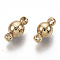 Brass Magnetic Clasps with Loops, Nickel Free, Round, Real 18K Gold Plated, 11.5x6mm, Hole: 1.8mm