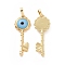 Handmade Evil Eye Lampwork Pendants, with Real 18K Gold Plated Tone Brass Findings, Key Charm, Light Sky Blue, 33x12x4mm, Hole: 4x6mm