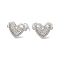 Hollow Heart Brass Micro Pave Cubic Zirconia Cuff Earrings for Women, Platinum, 12x9mm