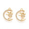 Brass Micro Pave Cubic Zirconia Pendants, Moon & Fairy, Long-Lasting Plated, Nickel Free, Real 18K Gold Plated, 16.5x11.5x2.5mm, Hole: 1.4~1.5mm
