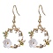 Alloy Enamel Dangle Earring, with Rhinestone with Acrylic and 304 Stainless Steel Earring Hooks, Flower with Bees, Golden, 36x22.5mm