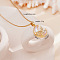 Brass Crystal Rhinestone & Resin Butterfly Moon Pendant Necklaces for Women, Golden, Pink, 15.75 inch(40cm)