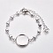 304 Stainless Steel Bracelet Making, with Lobster Claw Clasps, Heart Link Chains and Flat Round Cabochon Settings, Stainless Steel Color, Tray: 16mm, 6 inch(15.3cm)