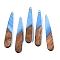 Opaque Resin & Walnut Wood Pendants, Teardrop, Cornflower Blue, 44x7.5x3mm, Hole: 1.5mm