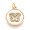 Brass Micro Pave Clear Cubic Zirconia Pendants, Cadmium Free & Lead Free, with Shell, Flat Round & Butterfly, with Jump Ring, Real 18K Gold Plated, 18x15x2.5mm, Hole: 3.5mm