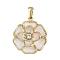 304 Stainless Steel Enamel Pendants, Flower, with Rhinestone, Golden, Beige, 28x25x8mm, Hole: 7x2mm