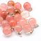 Round Dyed Cherry Quartz Glass Pendants, with Platinum Tone Brass Findings, 17~19x13~14mm, Hole: 2x7mm