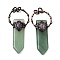 Natural Green Aventurine & Amethyst Sword Shape Big Pendants, with Brass Rings, Red Copper, 66~73x30~31x11.5~12mm, Hole: 6mm