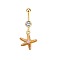 304 Stainless Steel Pave Clear Cubic Zirconia Enamel Starfish Curved Barbell Dangle Belly Rings, Golden, Light Salmon, Bar Length: 10mm, Pin: 1.6mm