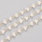 Handmade Faceted Triangle Glass Beaded Chains, with Ion Plating(IP) 
Stainless Steel Curb Chains, Soldered, with Spool, Floral White, 3.5~4x4~4.5x3mm