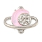 Alloy & Resin Pendants, Platinum, Planet Charms with Star, Pink, 16x19x4mm, Hole: 1.2mm