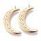 Brass Micro Pave Clear Cubic Zirconia Pendants, Nickel Free, Moon, Real 18K Gold Plated, 27x16x2mm, Hole: 1.4mm