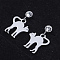 201 Stainless Steel Kitten Dangle Stud Earrings, with Clear Cubic Zirconia, Stretching Cat, Stainless Steel Color, 18mm, Pin: 0.8mm