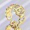 Brass Micro Pave Clear Cubic Zirconia Open Cuff Rings for Women, Letter, Rack Plating, Long-Lasting Plated, Cadmium Free & Lead Free, Real 18K Gold Plated, Letter E, 11.5mm