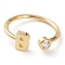Brass Micro Pave Clear Cubic Zirconia Cuff Rings, Open Rings, Long-Lasting Plated, Real 18K Gold Plated, Letter.B, US Size 6, Inner Diameter: 17mm