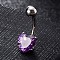 Piercing Jewelry, Brass Cubic Zirconia Navel Ring, Belly Rings, with 304 Stainless Steel Bar, Lead Free & Cadmium Free, Heart, Platinum, Purple, 20x8mm, Bar: 15 Gauge(1.5mm), Bar Length: 3/8