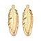 304 Stainless Steel Feather Pendants, Ion Plating(IP), Real 18K Gold Plated, 46x15x2.5mm, Hole: 1.8mm