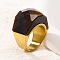 Fashionable 304 Stainless Steel & Natural Tiger Eye Finger Rings, Real 18K Gold Plated, US Size 8(18.1mm)