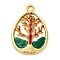 304 Stainless Steel Enamel Pendants, Real 18K Gold Plated, Teardrop with Tree Charms, PVD Vacuum Plating, Red, 36x24x3mm, Hole: 2.5mm