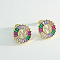 Brass Colorful Cubic Zirconia Stud Earrings, Flat Round, Golden, Letter N, 16x16mm