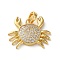 Brass Micro Pave Cubic Zirconia Pendants, Golden, Crab, 17.5x22x3mm, Hole: 5x3mm