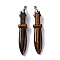Natural Tiger Eye Big Pendants, Sword Charms, with Rack Plating Platinum Tone Brass Snap on Bails, Lead Free & Cadmium Free, 69.5x14.5x12.5mm, Hole: 6x4mm