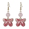 Alloy Enamel Butterfly Dangle Earrings, with Natural Rose Quartz Beads, 48x22mm