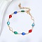 Brass Glass Link Chain Bracelets for Women, Teardrop, 7-1/8 inch(18cm)