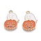 Halloween Theme Rack Plating Alloy Enamel Pendants, Golden, Ghost with Pumpkin Charm, White, 20.5x15x1.5mm, Hole: 1.6mm