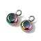 Ion Plating(IP) 202 Stainless Steel Tube Bails, Loop Bails, with Rubber Inside, Rondelle, Bail Beads, Slider Beads, with 304 Stainless Steel Loop Rings, Rainbow Color, 8.7x5.7x3.3mm, Hole: 1.8mm and 2mm