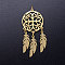 201 Stainless Steel Pendants, with Jump Jings, Woven Net/Web with Feather, Golden, 46x20x1mm, Hole: 3mm, Ring: 5x0.8mm