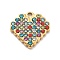 304 Stainless Steel Rhinestone Charms, Heart, Ion Plating(IP), Real 14K Gold Plated, Colorful, 11.5x11.5x2mm, Hole: 1mm