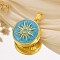Brass Enamel Locket Pendants, Flat Round with Sun, Golden, Golden, 20.5x19x8.5mm, Hole: 5x2mm, Inner Diameter: 14mm