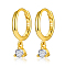 Real 18K Gold Plated 925 Sterling Silver Hoop Earrings, with Cubic Zirconia Diamond Charms, with S925 Stamp, Clear, 17mm
