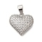 Rack Plating Brass Micro Pave Cubic Zirconia Pendants, Lead Free & Cadmium Free, Long-Lasting Plated, Heart, Platinum, 16.5x16.5x4.5mm, Hole: 3.5mm