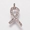 Brass Cubic Zirconia Pendants, Ribbon, Clear, Platinum, 16x9x2mm, Hole: 1mm