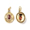 Brass Micro Pave Clear Cubic Zirconia Pendants, Cadmium Free & Nickel Free & Lead Free, with Glass and Jump Ring, Oval with Star Charms, Real 18K Gold Plated, 19.5x12.5x3.5mm, Hole: 3.4mm
