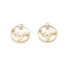 Rack Plating Brass Shell Pendants, with Cubic Zirconia, Long-Lasting Plated, Flat Round Charms, Real 18K Gold Plated, 15x13x3mm, Hole: 1mm