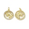 Real 18K Gold Plated Brass Micro Pave Clear Cubic Zirconia Pendants, Cadmium Free & Nickel Free & Lead Free, with Jump Ring, Ring with Constellation Charms, Taurus, 18.5x16x3mm, Hole: 3.4mm
