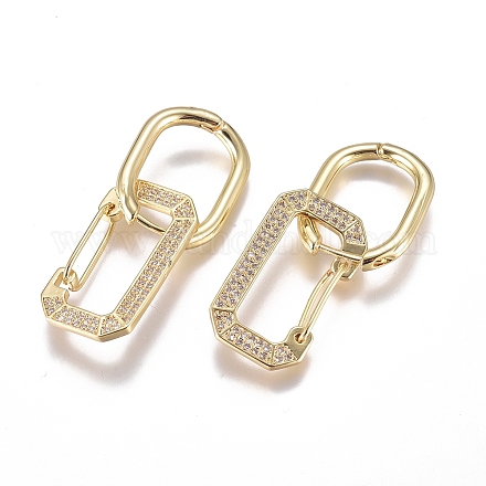 Серьги-кольца Huggie с подвесками из латуни с фианитами и кубическим цирконием EJEW-G279-01G-01-1