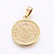 PVD Vacuum Plating 304 Stainless Steel Pendants, Religion, Flat Round with Saint Benedict, Golden, 24x20x2mm, Hole: 7x4mm
